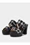 Black Sequin Platform Mules with Block Heel - 2