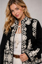 Women's Black Cream Embroidered Bohemian Cashmere Halter Neck Jacket with Stand Collar and Lace-Up Oversize Pinterest