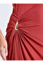 Red Solid Sleeveless Maxi Dress with Side Embellishment - 4