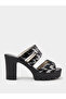 Black Sequin Platform Mules with Block Heel