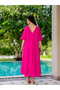 Pink Beaded A-Line Midi Dress with Short Sleeves - 2