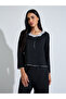 Black Solid Lace Neck Contrast Trims Top and Pants Pyjama Set - 2