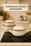 3-Piece Enamel Pot Set - Fiore Series - Total 6 Pieces with Lids, 18-16-14 Cm, Can Be Used on Induction Cooktops - 3