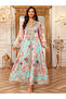 Floral Print Maxi Jalabiya With Gold Embroidery