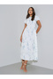 White Floral Print Ruched Details A-Line maxi Dress