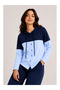 Women's Shirted Long Sleeve Premium Modal Bottom-Top Tracksuit Set - Navy Blue - 2