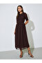 Brown Solid Smoked Details A-Line Maxi Dress - 3