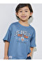Boys Acid Blue Graphic Print Patchwork Oversized T-Shirt