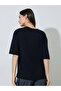 Black Graphic Print Round Neck Oversized T-Shirt - 5