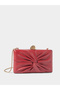 Burgundy Ruched Hardcase Clutch with Chain Strap