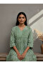 Green Geometric Print V Neck Midi Dress - 3