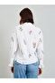 White Floral Embroidered Ruffle Cuff Blouse - 4