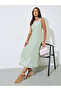Green Embroidered Square neck A-Line Midi Dress
