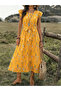 Yellow Floral A-Line Midi Dress with Short Sleeves - 7