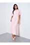Pink Solid Short Puff Sleeves Shirt Maxi Dress