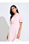 Pink Solid Short Puff Sleeves Shirt Maxi Dress - 2