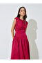 Red Solid Sleeveless A-Line Midi Dress - 2
