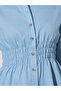 Light Blue Long Sleeves Shirred Waist Denim Shirt - 4