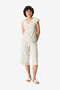 Women's Beige Short Sleeve Polyester Pyjama Set with Capri Pants