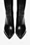 Black Shiny Thin High Heeled Boots with Middle Stitching Detail - 4