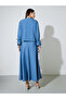 Blue Solid Tie-Up Sleeves Top and A-Line Maxi Skirt Set - 6