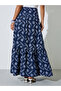 Blue Floral Embroidery Jacquard Fabric Pleated A-Line Maxi Skirt - 4