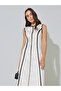 Beige Sleeveless A-Line Midi Dress - 2