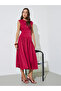Red Solid Sleeveless A-Line Midi Dress - 3