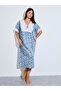 Blue Floral Linear Print Ruffle Yoke Nightdress - 2