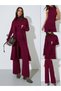 Set of 3 - Ribbed Knit Top, Cardigan and Pants - 2