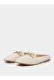 Beige Flat Mules with Gold Buckle Detail - 2