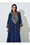 Navy Blue Embroidered Long Sleeves Maxi Jalabiya - 2