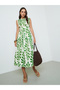 Multicolor Leaf Print Sleeveless A-Line Midi Dress - 3