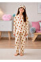 Girl's Cotton Buttoned Teddy Bear Patterned Long Sleeve Suede Pajama Set - 2