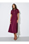 Burgundy Lace and Button Details A-Line Midi Dress