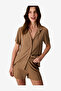 Women's Brown Short Sleeve Viscose Pyjama Set with Shorts - 2