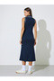 Navy Blue Solid Contrast Trims Collared T-Shirt Midi Dress - 5