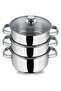Stainless Steel 3 Tier Steamer With Glass Lid, 24 Cm, Induction Friendly, Idli, Silver - 3