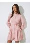 Pink Embroidered Tie-Up Waist Shirt Mini Dress