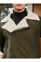 Men Green Contrast Sherpa-Lined Suede Biker Jacket - 6