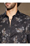 Men Midnight Black Stamped-Foliage Shirt - 6
