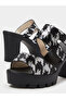 Black Sequin Platform Mules with Block Heel - 3