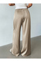 Khaki Wide Leg Satin Trousers - 2