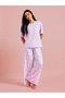 Lilac Solid Pocket Detail T-Shirt and Checked Wide Leg Pants Pyjama Set