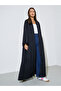 Black Solid Pleated Open Front Abaya - 3