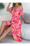 Pink Floral Midi A-Line Dress with Short Sleeves - 3