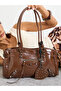 Brown City Bag with Studded Heart Charm - 2