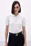 Rose Buttoned Short Sleeve Knitwear Blouse Ecru - 3