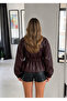 Drawstring Studded Double-Breasted Leather Jacket - 2