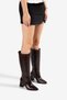 Bitter Brown Shiny Pointed Toe Thick Heeled Boots - 5